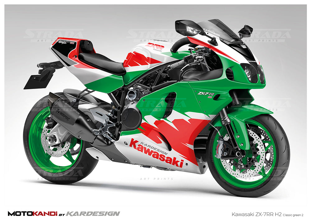 Kawasaki ZX-7RR H2 Classic green 2 – Strada Art Prints